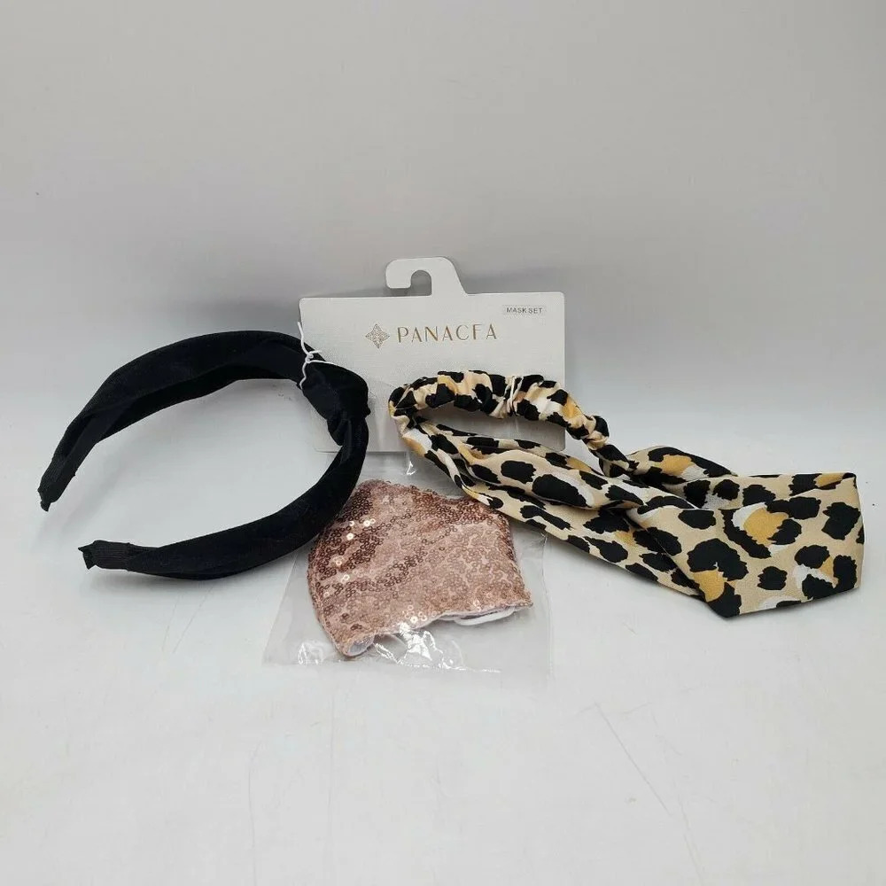 Panacea Metallic Rose Gold Sequined Face Mask Set